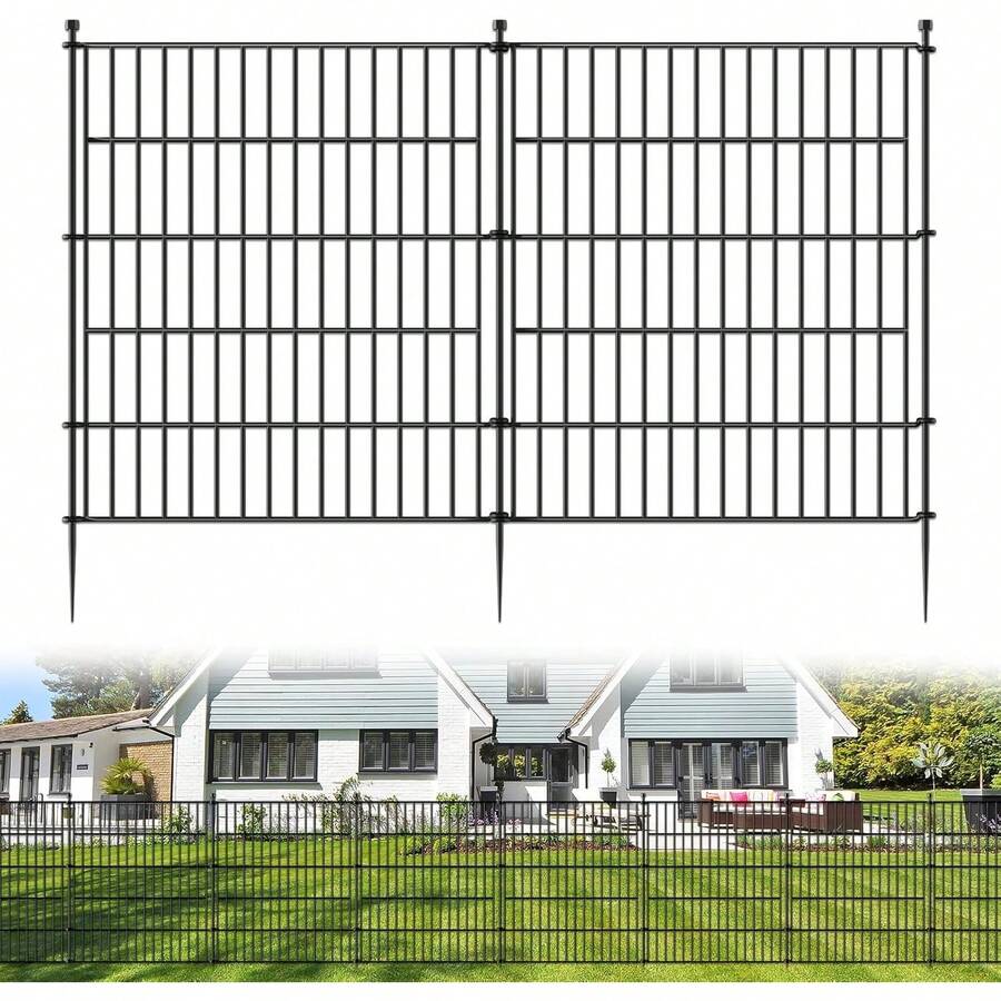 5 Panels No Dig Decorative Outdoor Garden Fence Yard, 32 In(H) X 23.6 Ft(L) Animal Barrier Fencing Rustproof Metal Wire Panel Border Dog, Rabbits, And Patio Temporary Ground Stakes - 5 Panels- 32 In(H) X11.8 Ft(L) With Gate - View 1
