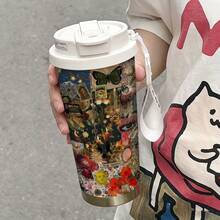 1个/5个装 500毫升神秘塔罗牌拼贴保温咖啡杯，带吸管和盖子，304不锈钢防漏旅行杯，冷热饮杯，带挂绳，是送给塔罗牌和灵性爱好者的理想巫师风格礼物，生日礼物 - 多色-塔羅牌 - 查看 7