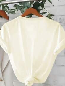 Plus Size Colorful Fish Print Round Neck Short Sleeve T-Shirt High Elasticity Fabric - Apricot - View 2