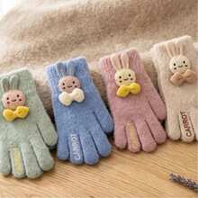 Children's Plush Bunny Gloves For Girls And Boys – Super Soft And Warm For Winter - WD-008 dinossauro bege s/ dedo - 查看 2