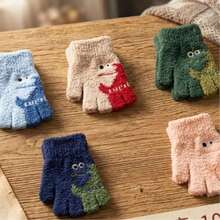 Children's Plush Bunny Gloves For Girls And Boys – Super Soft And Warm For Winter - WD-008 dinossauro bege s/ dedo - 查看 7