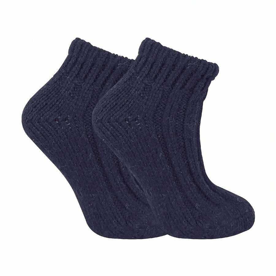 Sock Snob Sock Snob - Ladies Chunky Knit Winter Warm Ribbed Low Cut Wool Blend Ankle Boot Socks - Navy - View 1