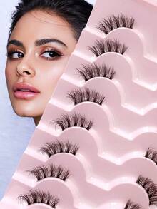 ENCHUW 8对半假睫毛 透明带 柔软自然猫眼假睫毛 化妆工具 延长 蓬松仿貂毛假睫毛 - 黑色 - 查看 1