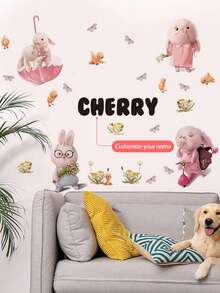 1pc Customized Name Wall Sticker - Removable Self-Adhesive Wall Decal With Cute Panda/Rabbit/Piglet Pattern, Suitable For Children's Bedroom, Nursery, Living Room Decor, Peel And Stick Wall Sticker, Nursery Decor, Customizable Name Wall Sticker - Multicolor - View 8