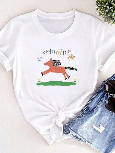 T-shirt vintage pour femme avec imprimé mème kétamine, cheval, sarcastique, merci, rave, festival, DnB, EDM, dubstep, hauts d'été