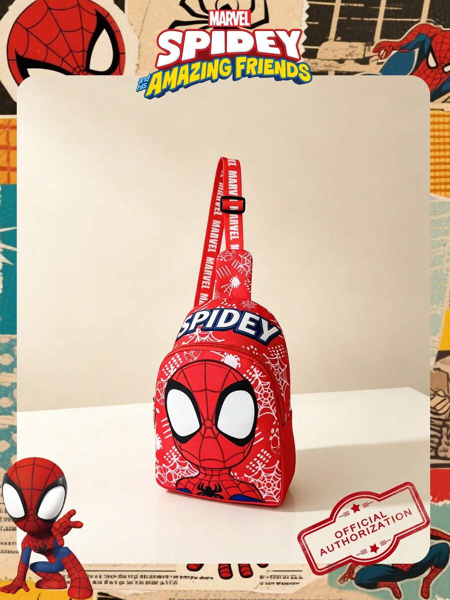 Marvel 1个漫威官方授权蜘蛛侠图案单肩包，男童休闲斜挎包，轻便可调节肩带胸包，卡通零钱包，适合男孩、年轻粉丝、学生，完美适用于日常上学、户外玩耍、主题公园游玩、假期旅行，方便携带零食。 - 紅色 - 查看 1