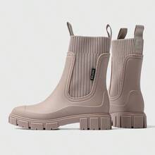 Women's Solid Color Waterproof Rain Boots, New Fashionable Round Toe Outdoor Boots, Anti-Slip Rain Boots, Suitable For Women And Girls - Apricot - View 6