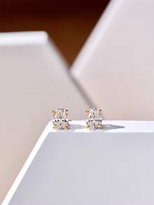 1 Đôi bông tai đinh tán hình bầu dục bằng bạc Sterling S925 đính đá Zirconia, trang sức cao cấp, thanh lịch, tối giản, đa năng dành cho nữ, phù hợp cho các bữa tiệc và tụ họp, trang trí tai duyên dáng và sang trọng. - hình bầu dục - Xem 3