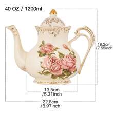 Exquisite European-Style Drinkware Set, Includes Large Teapot, Coffee Pot, Coffee Cups & Saucers, Tea Cups, Multiple Capacity Options, Porcelain Material With Gold Trim Design, Suitable For Family Gatherings, Halloween, Thanksgiving, Christmas, Father's Day, Mother's Day, Valentine's Day Gifts - Multicolor - View 8