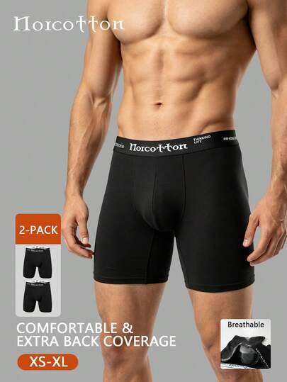  Quần boxer thể thao bằng cotton Norcotton, màu đen, dáng dài.