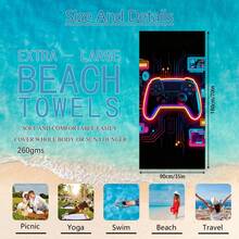 1pc Game Controller Design Beach Towel, Extra Large Microfiber Beach Blanket, Super Absorbent Bath Towel, Suitable For Travel, Swimming Pool, Diving, Surfing, Yoga, Camping, Available In Multiple Sizes, Beach Accessories - Game Controller - View 12