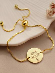 1 pièce Bracelet personnalisable avec combinaison de fleurs de naissance gravées, bracelet bouquet familial personnalisé, bracelet de haute qualité réglable, convient comme cadeau de bijoux personnalisé pour la fille, la mère, anniversaire, fête des mères, bracelet familial, bracelet personnalisé, cadeau personnalisé - Multicolore - Voir 3