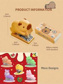 Mini Cartoon Hamster, Bear, Rabbit And Duck Shaped Stapler Set, 400pcs 24/6 Staples, Portable Binding Tool, Office & School Supplies, Back To School Stationery - Sets - View 13