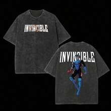Limited Edition Invincible Oversized T-Shirt With Acid Wash, Superhero T-Shirt, Graphic Tee, Superhero Costume, Gift For Comic Book Fans, Mineral Wash - màu đen - Xem 5