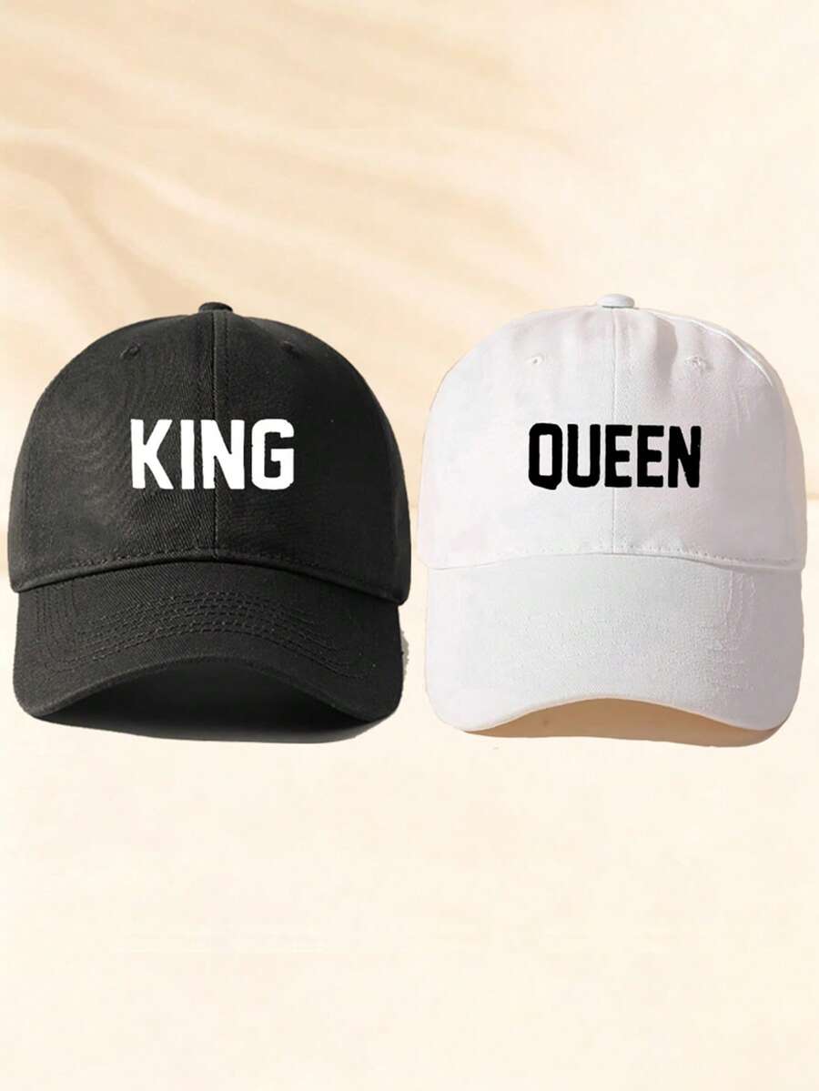 2pcs Women's Printed "KING QUEEN" Baseball Cap, Adjustable Outdoor Casual Sun Protection Hat Suitable For Spring, Autumn, Travel, Beach, Men's Y2K Style Hat - Baseball Cap 2 - View 1