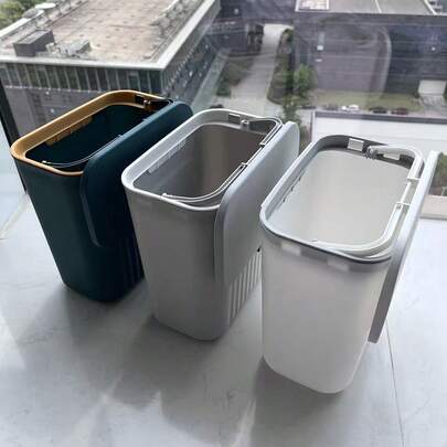 壁挂式带盖垃圾桶，纤薄悬挂式垃圾桶收纳架，适用于浴室、客厅、厨房、卧室，耐用塑料垃圾桶，节省空间，家居收纳方案，壁挂式垃圾桶，小空间适用，现代设计垃圾管理，时尚悬挂式收纳架