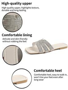 Giày nữ dáng rộng mới, dép lê đính pha lê, sandal casual, sandal đế bằng, giày slip-on thời trang đa năng, phù hợp cho mang hàng ngày. - trắng - Xem 9