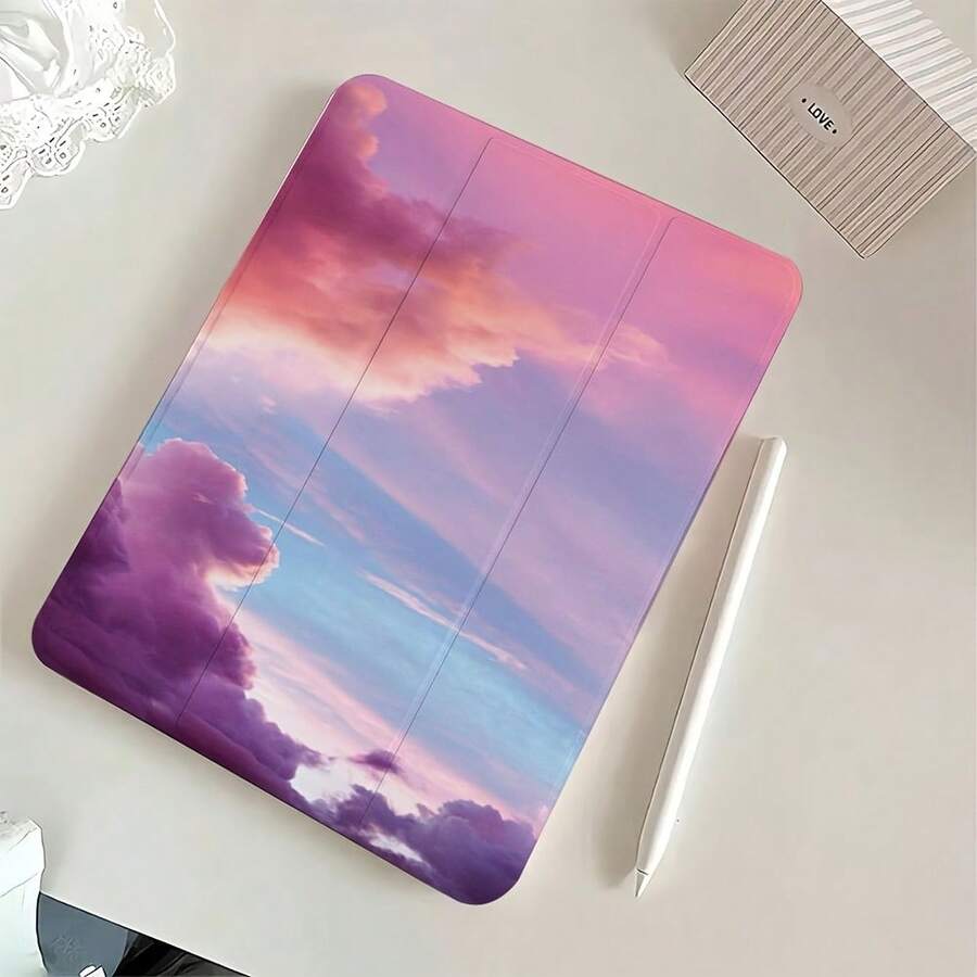 1 Unique Sunset Glow Print Acrylic 70% Off Stand Protective Case, Anti-Drop, Adjustable, With Auto Sleep/Wake Function, Foldable And Lightweight Mixed-Material Protective Cover, Suitable For 10th Generation (2022), 7/8/9 (10.2inch), Air 3/ Pro 10.5inch , Pro 11inch (2018/2022/2021), Air 4/5 (10.9inch), Pro 11inch 2024 Model, 5th Generation/Pro 9.7inch , Air/Air 2 9.7inch (2017/2018) - 無色 - 查看 1