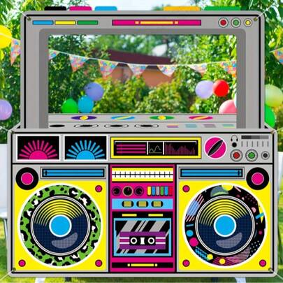 1pc Retro Polyester Boombox Selfie Frame - Multipurpose 90s Party Decor Banner, No Power Needed, Ideal For Hip Hop Themed Birthdays And Celebrations