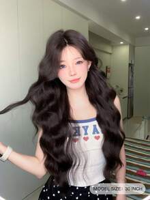 alicegarden 30-Inch Long Synthetic Wig Featuring A Natural Curly Hair Look A Stunning Black. Middle Part Design , It Is Crafted From Heat-Resistant Fiber To Ensure Durability. This False Hairpiece Is Perfect For Ms Daily Use, Offering A Natural And Realistic Appearance That Mimics It Is Also A Gift For Women. - Black - View 3