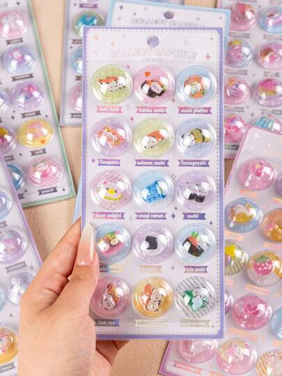 [2026 New] 3D Capsule Glitter Stickers, Transparent Capsule Shape, Cute Cartoon Style Design. Waterproof, Reusable, Repositionable, Self-Adhesive, Made Of High-Quality Resin Material.