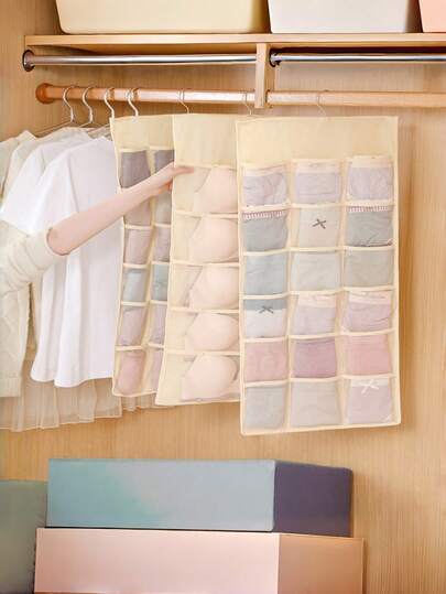 1pc Double-Sided Bra & Underwear Storage Hanging Bag, Front & Back Multi-Compartment Design For Bras, Panties, Socks, Reinforced Multi-Layer Structure With Hook, Suitable For Bedroom, Closet, Dorm