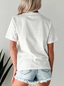 Women's Blouses, Plus Size Soft Cotton T-Shirt For Women With Mexican Flag Print, Gift For Travel Lovers, Fashionable Outfit, Summer Dresses For Women - 白色的 - 查看 3
