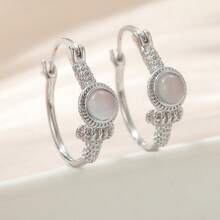 1 Pair Handmade Retro Oval Earrings, Versatile And Elegant, Enhancing Feminine Charm. Suitable For Daily Wear, Vacation, Banquet And Other Occasions, An Ideal Gift Choice For Special Events. - Silvery - View 5