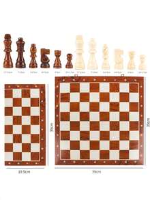 1 Set Large Wooden Foldable International Chess Board Game Set, Includes Wooden Chess Pieces, Built-In Storage Box, 2 Extra Queen Pieces, Suitable For Chess Enthusiasts And Game Lovers - Multicolor - View 13