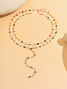 2pcs/Set Crystal Clover Handmade Chain Y-Necklace, Fashion Necklace Jewelry Suitable For Daily Wear, Dates, Parties, Music Festivals. Chain Length Can Be Customized, Random Color Arrangement. - Multicolor - View 2