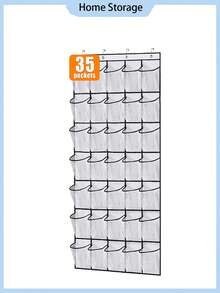 1/12/28/35pcs Mesh Shoe Organizer Hanging Rack, Wardrobe Door Mounted Storage Rack, Large Pocket Hanging Shoe Rack, Over The Door Mesh Shoe Bag Holder, Space Saving Wardrobe Hanging Shoe Rack - White - View 4