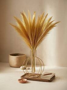 1 Stück geometrische Metall-Eisen-Blumenvase mit Durchbruchmuster, rustikale Vintage-Landhaus-Heimdekoration, goldene Zylindervase mit klarem Einsatz für Blumenstiele, Blumenarrangement-Tischschmuck für Hochzeit, Wohnzimmer, Tischdekoration, Pampasgras und Kunstblumen - B - Übersicht 1
