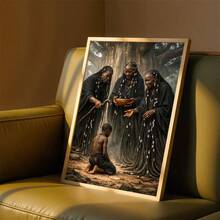 1pc/Set Mystical African Ritual Canvas Wall Art, African Three Elders & Child With Sacred Bowl For Cultural Home & Study Decor, African Cultural Art For History Buffs & Home Decoration, Perfect Gift For Culture Lovers​, Canvas Poster Prints, Canvas, Without Frame - Retro - View 8