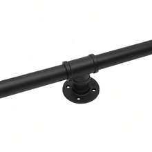 Pipe Handrail, Metal Sturdy Load-Bearing Capacity (8 Feet, 3 Section) Stair Handrail, 8 Feet Handrails For Stairs, Galvanized Metal Industrial Pipe Railing Indoor Pipe Stair Railing With Wall Mount Support, Round Corner - Black - View 6