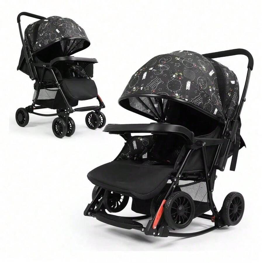 Cochecito, 2 en 1 Cochecito Plegable Mecedora, Cochecito de Bebé Multifuncional Sit-Lie con Estampados
