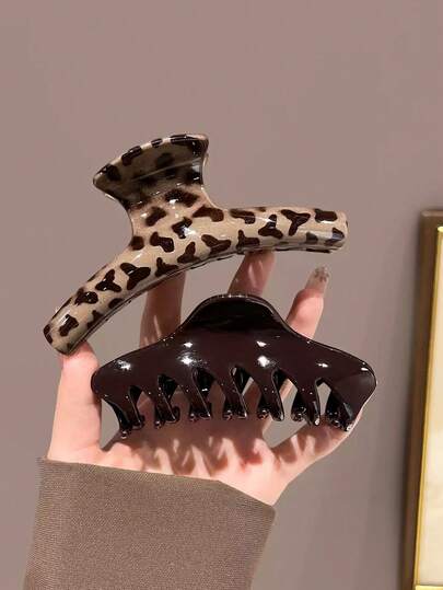 2pcs/Set Women's ABS Tortoiseshell One-Piece Hair Clips And Tortoiseshell Bone Hair Clips, Fashion Versatile, Elegant Minimalist, Solid Color Hair Claws, Suitable For Daily, Casual, Party, Beach, Vacation, Hairstyling, Face/Hair Washing, Makeup, Clothing Accessories, Autumn Fashion Hair Clips, Autumn Hair Accessories, Winter Hair Clips, Spring Hair Clips, Summer Hair Clips