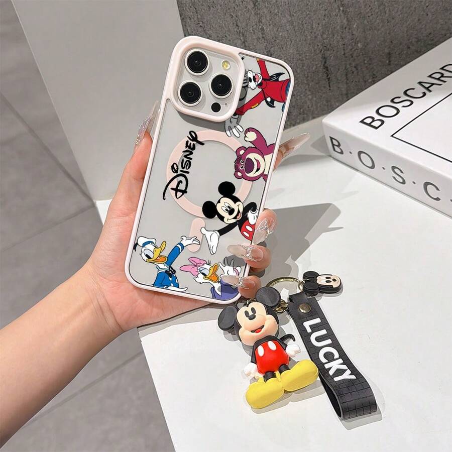 This Disney Mickey Mouse Pattern Lanyard Phone Case Features A Strong Magnetic Closure And Full Coverage Of Acrylic And TPU Material. It's Shockproof, Lightweight, And Suitable For IPhone17/16/11/13/15/15 Plus/15 Pro/15 Pro Max/12/14 Pro Max/11 Pro Max/12 Pro/12 Pro Max/13. It's A Popular Birthday Gift, Business Gift, Durable, Stain-Resistant, And Fingerprint-Resistant New Phone Case For Men And Women. It Also Includes A Mickey Mouse Phone Case And Mickey Mouse Doll Bracelet. Compatible With SamsungGalaxy S20, S21, S22, S23, And S24 Series. It's The Perfect Gift For Friends And Family. This Stylish Phone Case Is Fun, Lightweight, And Durable. IPhone17 Pro Max Phone Case, Minnie Phone Case. - Hồng - Xem 1