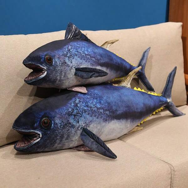 3D Realistic Bluefin Tuna Plush Doll Pillow, Soft Stuffed Tuna Cushion, Healing Sofa Decor, Perfect For Children's Birthday Gift, Ocean Theme Party Decoration, Christmas, Halloween, And Creative Home Decor