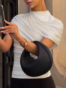 Daleeva Women's Solid Color Pleated Collar Fashionable Versatile Blouse White Elegant Summer - White - View 2