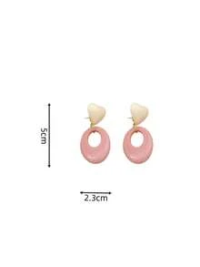 1 Pair Sweet Minimalist Pink Heart Earrings, Elegant Everyday Wear Earrings For Outing And Daily Use - Pink - View 4