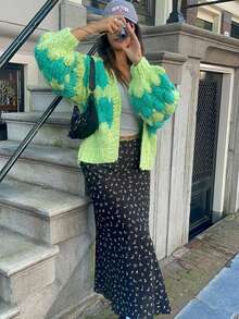 Women's New Long-Sleeve Loose Knit Cardigan For Spring  Autumn - Also Suitable For Winter  Fall Wear - Verde - Ver 2