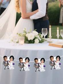 7件套定制照片婚礼横幅，个性化新郎新娘趣味彩旗，个性化婚礼照片花环，定制情侣派对装饰，定制婚礼横幅趣味新郎新娘悬挂装饰 - 彩色 - 查看 3
