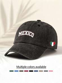 1pc Fashionable Casual Versatile Washed Baseball Cap, With "Mexico" Text On Front And National Flag Pattern On Side, Stylish Accessory, Suitable For All Seasons, Great Gift For Family And Friends,Beach,Holiday - Washed Cap - View 6