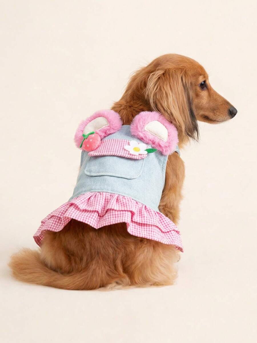 PETCIRCLE 1pc Pet Clothes, Cute Strawberry Flower Dress For Small Dogs & Puppies, Comfortable & Stylish Outfit - Multicolor - View 1