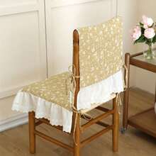 1pc Piece Of Vintage Ruffled Dining Chair Cushion Cover - Embroidered Lace Flower Suspender, Elastic, Decorative Home Stool Protective Cover - Multicolor - View 6