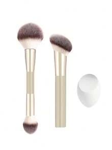 Professional Dual-Ended Makeup Brush + White Beauty Sponge Set, Dual-Headed Blusher Brush + Angled Contour Brush, Soft Bristle Cosmetic Tool Kit - Multicolor - View 9