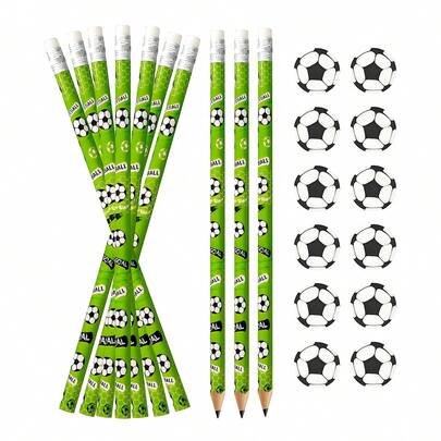 12/24pcs Football Themed Pencils And Erasers Set, Sports Party Favors, Football Party Supplies, Daily Office Writing, Perfect Birthday Gift, Anniversary, Party Rewards, Party Favor Bag Fillers, Back To School Gifts