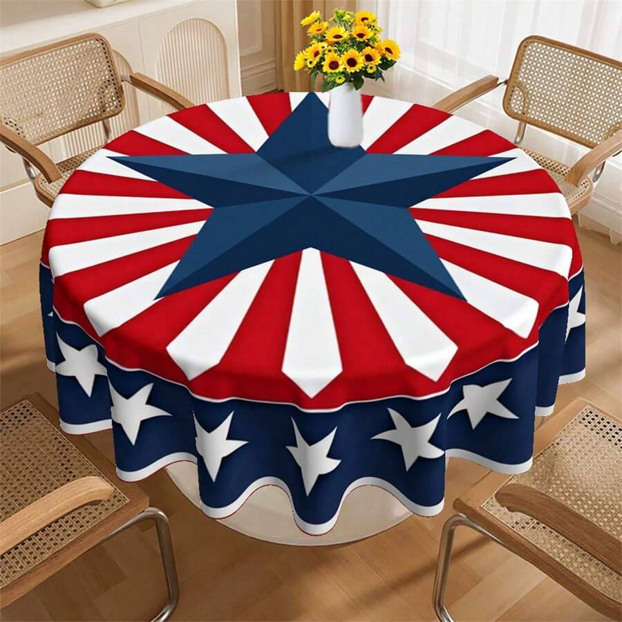 4th Of July Tablecloth Stars And Stripes Print Table Cloth Patriotic Party Decoration For Independence Day - 多色180x180cm - 查看 1