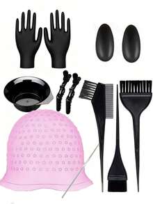 12pcs/Set Reusable Silicone Hair Dyeing Cap, Hair Salon Dyeing Tool - Multicolor - View 12