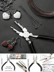 Bộ 2 kìm thép carbon, dụng cụ làm trang sức, kìm đầu lõm/đầu tròn, kìm uốn vòng kim loại và dây, kìm rổ thép carbon cao cấp với 2 vòng điều chỉnh 9mm, dụng cụ quấn chuyên nghiệp, thích hợp cho làm khuyên tai, nhẫn, vòng cổ và trang sức (thiết kế đa chức năng), bộ dụng cụ làm trang sức. - A - Xem 5